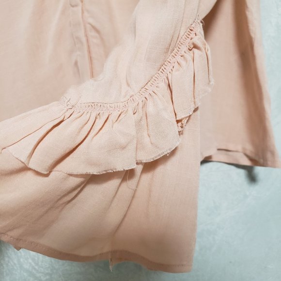 Paige Montel Ruffle Flare Cuffs Button Down V-Neck Blouse - Picture 10 of 14